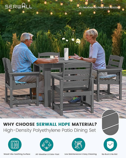 SERWALL HDPE Outdoor Square Dining Set for 4 | with Armchair Seat