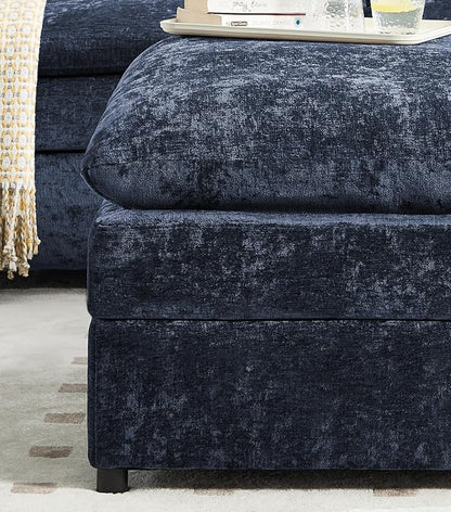 Iroomy 25" Chenille Ottoman, 9.5" Thick Cushion, Upholstered Footrest Modern Footstool & Bench for Living Room, Bedroom, Blue