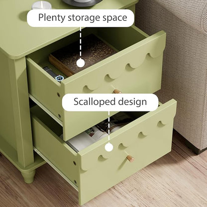 Anbuy Bedroom Sets 3 PCS Scalloped 6 Drawer Dresser and Night Stand Sets for Bedroom, Two Drawers Nightstand Set of 2 & 6 Drawer Dresser Combo 3 Pieces (Green)