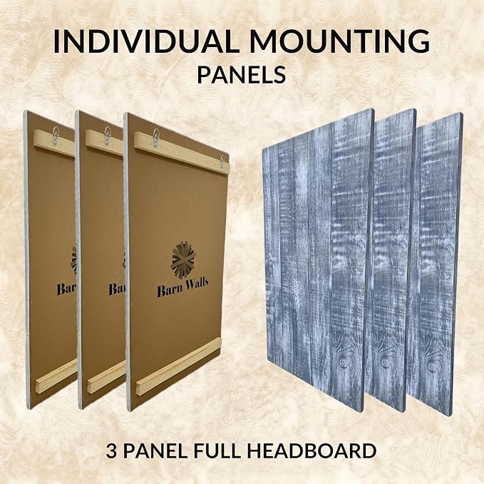 Barn Walls Full Wood Headboard - Blue Stonewash Farmhouse Design - Wall Mounted Floating Headboard for Full Bed - Handcrafted Solid Wood - Easy No-Drill Installation