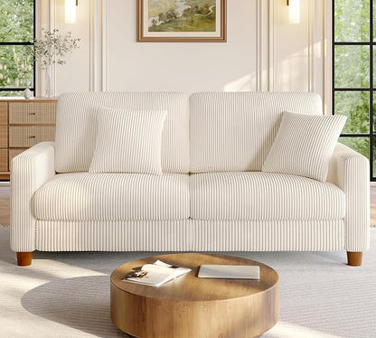 Welzona 70.2" Couches for Living Room, Comfy Beige Couch 7.1" Extra Thick Cushion, Sofas for Living Room Tool-Free Setup, Loveseat Sofa 705lbs Support, Corduroy Couch for Bedroom, Apartment, Office