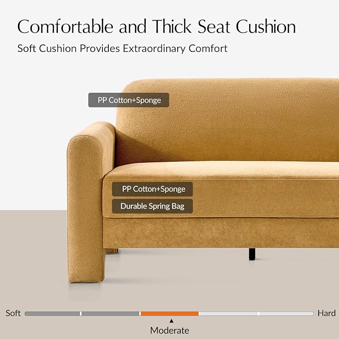 HULALA HOME 60" Modern Curved Loveseat Sofa, Comfy Chenille Couch Small Love Seat with Wrapped Armrests, 2 Seater Sofa for Living Room, Easy Assembly, Camel