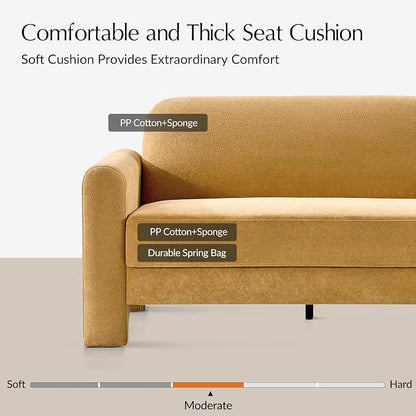 HULALA HOME 60" Modern Curved Loveseat Sofa, Comfy Chenille Couch Small Love Seat with Wrapped Armrests, 2 Seater Sofa for Living Room, Easy Assembly, Camel