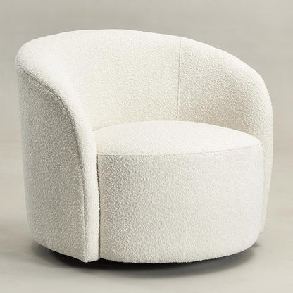 KINWELL 34" W Mid Century Modern Swivel Barrel Chair, Round Upholstered Boucle Swivel Accent Chairs, No Assembly Sofa Chair for Living Room Bedroom Reading Apartment Lounge Nursery(Cream)
