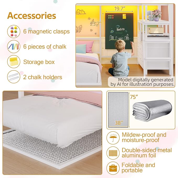 busyaeh Bunk Bed Twin Over Twin,Low Bunk Bed with 8 Drawers & 4 Shelves & 15" H Safety Guardrail,Metal L-Shaped Twin Bunk Bed with LED Lights and Charging Station,Floor Bunk Beds with Ladder,White