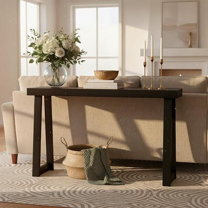 Plank+Beam Solid Wood Console Table, 56 Inch, Sofa Table, Narrow Entryway Table for Hallway, Behind The Couch, Living Room, Foyer, Easy Assembly, Black
