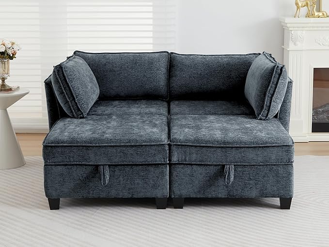 ORRD Sleeper Modular Sectional Sofa Set, Convertible Couch Bed with Storage, 4 Seater and 2 Armrestes Sofa Modular for Living Room, Office (Blue Grey)