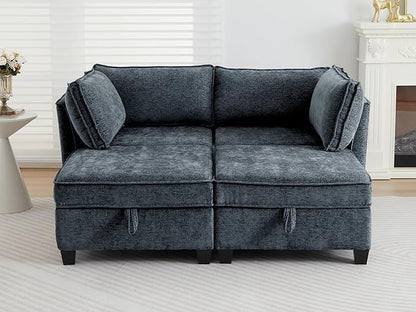 ORRD Sleeper Modular Sectional Sofa Set, Convertible Couch Bed with Storage, 4 Seater and 2 Armrestes Sofa Modular for Living Room, Office (Blue Grey)