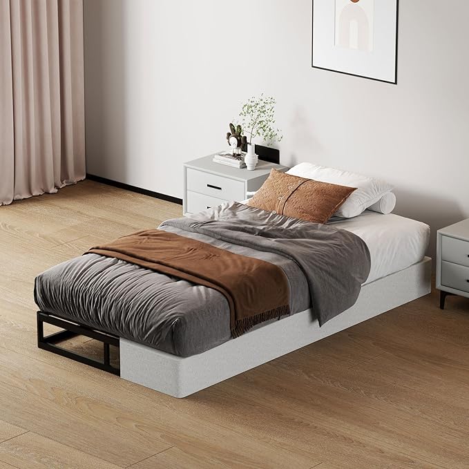 SHOANED Twin XL Metal Box Springs - 7 Inch Low Profile Heavy Duty Black Basics Bed Base Non Slip Box Spring Mattress Foundation, Easy Assembly, No Noise