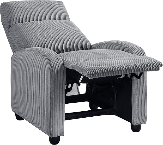 Lexicon Corduroy Pushback Recliner Chair Armchair Push Back Recliner, Solid Wood Frame and Metal Base, Easy Assembly Small Soft Single Sofa Accent Chair for Living Room/Office/Apartment, Dark Grey