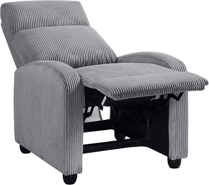 Lexicon Corduroy Pushback Recliner Chair Armchair Push Back Recliner, Solid Wood Frame and Metal Base, Easy Assembly Small Soft Single Sofa Accent Chair for Living Room/Office/Apartment, Dark Grey