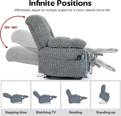 JIKFRIMA Big Man Recliner 500lbs Power Lift Recliner Chair for Big Tall Elderly Adults Oversized Lay Flat Lift Recliner with Extended Footrest,Heat Massage,Flip Arm Storage Cup Holders,USB Type C