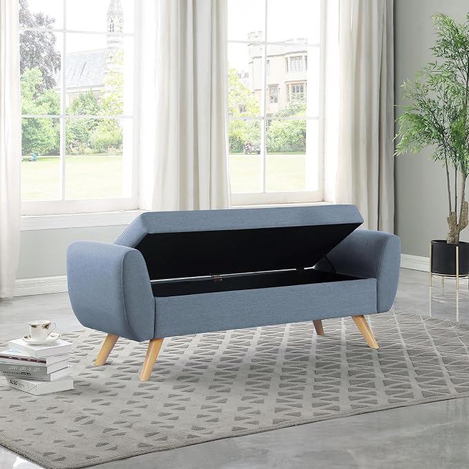 HomePop 60" Modern Storage Bench with Wood Legs - French Blue Woven