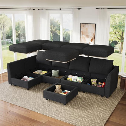 HONBAY Modular Sectional Sofa L Shaped Sectional Couch with Storage, Convertible Couches for Living Room - Linen Grey