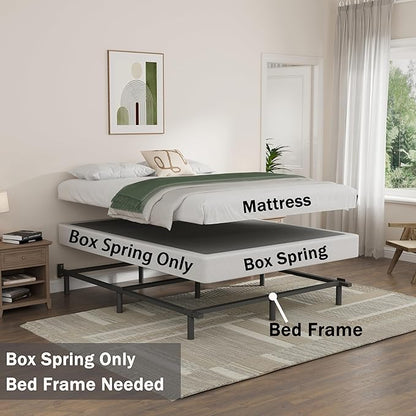 Bedsnus Full Size Box Spring and Cover Set, 9 Inch High Profile Metal BoxSpring, Heavy Duty Structure Mattress Foundation, Noise Free, Non-Slip, Easy Assembly
