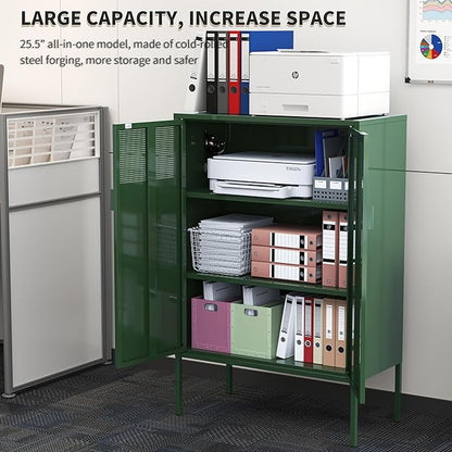 Metal Storage Locker Cabinet with 2 Doors & Adjustable Shelves, 47" Green Accent Furniture, Multipurpose Office Dresser or TV Stand for Home Entryway