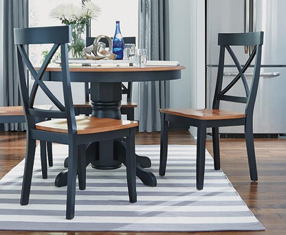 Home Styles Classic Black and Oak Pair of Dining Chairs, with Solid Hardwood Construction, Cottage Oak Finish, X-Style Back, and Mission Style Look, Set of Two