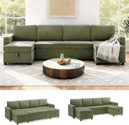 KISLOT 110 Inch Sectional Sleeper Sofa with Pull Out Bed Convertible Plush 2 in 1 Couch with Storage Chaise & USB Charging Comfy L Shaped Modular Couches for Living Room Apartment(3 Box)