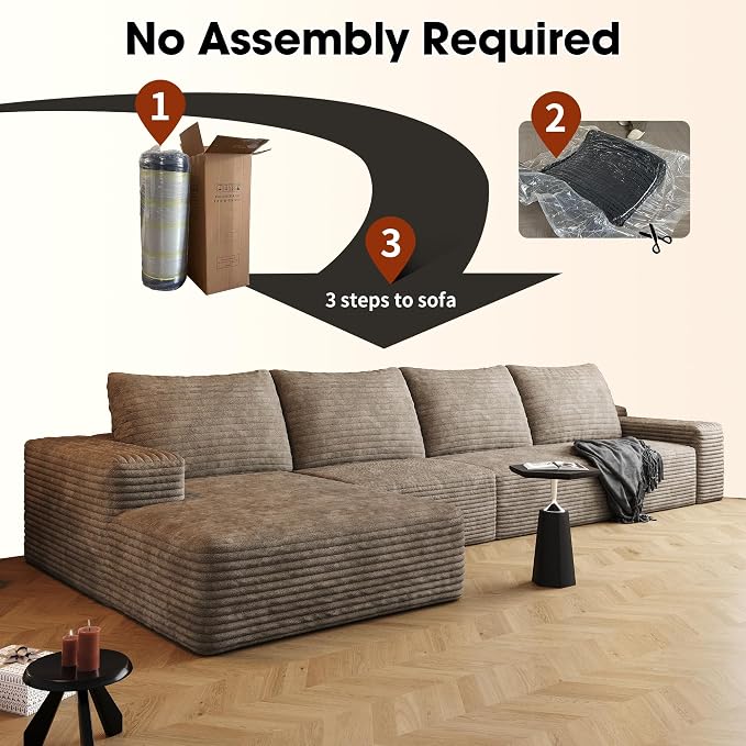 AUGOP 136" Sectional Couches for Living Room Modern Modular Sofa with L-Shape Couchs Upholstered Boneless Couch Deep Seat Sectional Couch with Chaise (Camel, 136" Left Facing Chaise+3Seaters)