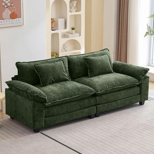 Oprisen 86" Modular Sectional Sofa, Comfy Cloud Couch Sectional Sofa, Chenille Sofa Sleeper Deep Seat Sofa with Throw Pillows for Living Room (Green, 86"- Loveseat)