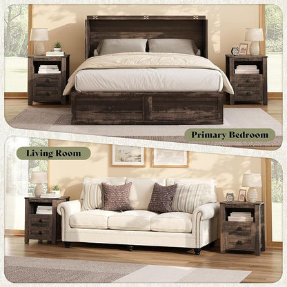 AMERLIFE 3-Piece Farmhouse Bedroom Furniture Set with Dresser and 2 Nightstands, Sliding Barn Door Wood Storage Set for Bedroom and Dining Room, Black Oak