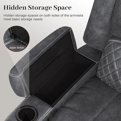 Yolsali Loveseat Recliner Sofa, Manual Wall Hugger Reclining Loveseat with Removable Armrest, 2-Tier Cushions, USB Ports & Cup Holders, RV Couch for Travel Trailers/Living Room, Velvet Gray