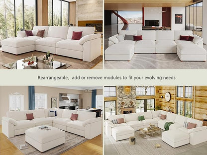 EASE MOOSE Oversized Sectional Modular Sofa,Comfty U Shape Sectional Modern Deep Seat Couch Modular Cloud Couch,White