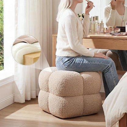 Zesthouse Square Pouf Ottoman Set of 2, Modern Backless Vanity Chair for Bedroom, Tan Fuzzy Foot Rest for Couch, Upholstered Tufted Footstool, Sherpa Fabric Ottoman Coffee Table for Living Room