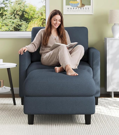 Welzona Sofa Accent Chair with Ottoman, 33" Reading Chair and Ottoman Set for Bedroom, Tool-Free Setup Living Room Accent Chairs, Comfy Arm Chairs Living Room, All-Wood Reading Nook, Blue Grey