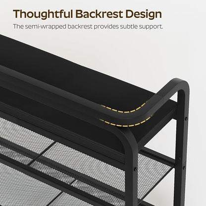 YATINEY Shoe Bench with Backrest, Entryway Bench, 2-Tier Shoe Rack with PU Padded Seat, Upholstered Shoe Storage Bench with Back, for Hallway, Entryway, Foyer, Bedroom, Black HX14BB