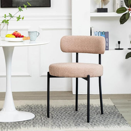 DYHOME Dining Chair One Chair,Boucle Dining Chair with Black Metal Legs,Upholstered Modern Kitchen Dining Room Chair Curved Backrest,Camel Color