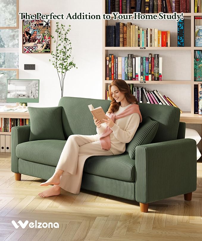Welzona 70.2" Couches for Living Room, Comfy Green Couch 7.1" Extra Thick Cushion, Sofas for Living Room Tool-Free Setup, Loveseat Sofa 705lbs Support, Corduroy Couch for Bedroom, Apartment, Office
