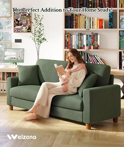 Welzona 70.2" Couches for Living Room, Comfy Green Couch 7.1" Extra Thick Cushion, Sofas for Living Room Tool-Free Setup, Loveseat Sofa 705lbs Support, Corduroy Couch for Bedroom, Apartment, Office