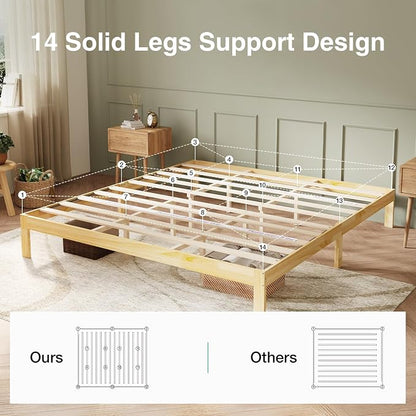 Novilla 12 Inch Wooden King Size Bed Frame, King Platform Bed Frame Without Headboard, Sturdy Wood Slat Support, No Box Spring Needed, Easy Assembly, Pine