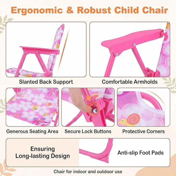 HONEY JOY Kids Picnic Table, Animal Themed Toddler Outdoor Table and Chair Set, 2 Folding Chairs & Removable Umbrella, Children Outdoor Furniture for Backyard Patio Garden (Pink Bee)