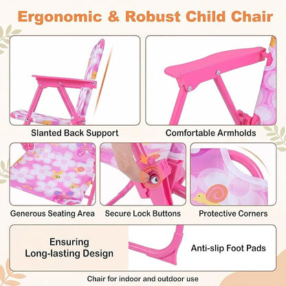 HONEY JOY Kids Picnic Table, Animal Themed Toddler Outdoor Table and Chair Set, 2 Folding Chairs & Removable Umbrella, Children Outdoor Furniture for Backyard Patio Garden (Pink Bee)