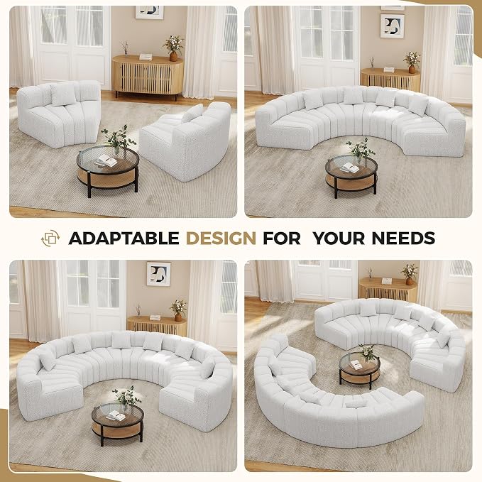 Oversized Curved Sofa, 4 Seater Boneless Velvet Cloud Couch, Modern Modular Sectional Couches for Living Room, No Assembly Required, White 1PC
