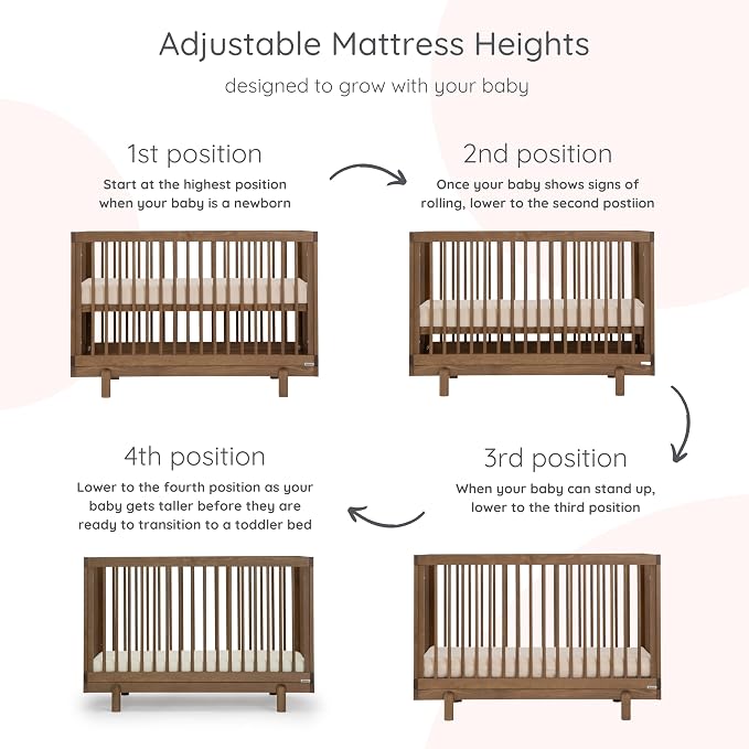 dadada Baby Bliss 4-in-1 Convertible Crib to Toddler Bed & Floor Bed – Made in Italy, GREENGUARD Gold Certified, Baby-Safe Finish, Sustainable Beechwood, Modern Design, 4 Adjustable Heights (Walnut)