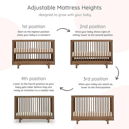 dadada Baby Bliss 4-in-1 Convertible Crib to Toddler Bed & Floor Bed – Made in Italy, GREENGUARD Gold Certified, Baby-Safe Finish, Sustainable Beechwood, Modern Design, 4 Adjustable Heights (Walnut)
