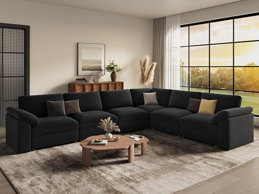 EASE MOOSE Oversized Sectional Modular Sofa,Large L Sectional Couch Wide Deep Seat Modular Cloud Couch,Black