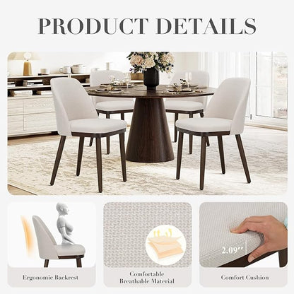 COLAMY Upholstered Dining Chairs Set of 6, Modern Kitchen Chairs with Back, Fabric Side Chair with Wood Legs for Dining Room Kitchen Restaurant, Beige