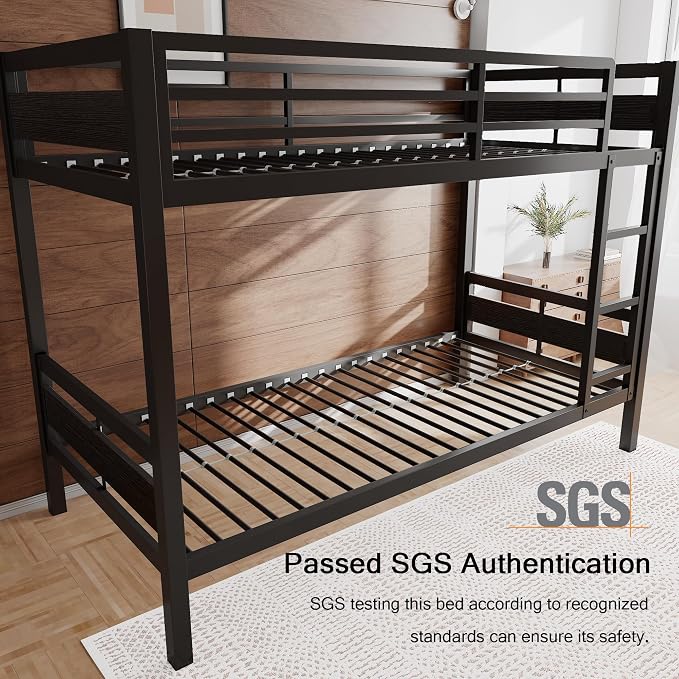 Einhomn Bunk Bed Full Over Full, Heavy Duty Metal Bed with Ladder and Full-Length Guardrail, Under-Bed Storage Space, No Box Spring Needed, Noise Free, Black