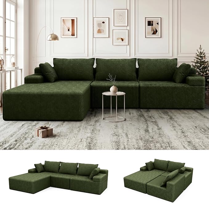 Lifelink 108" Boneless Couch L-Shaped - Modular Sectional Couches for Living Room Cloud Sofa with Deep Seat High Back Oversized Left Facing Chaise No Assembly Required
