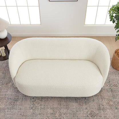 KINWELL 68" Boucle Upholstered Loveseat Sofa with Set of 2 Swivel Barrel Accent Chairs, Minimalist Comfy 2-Seater Couch and 2 Sherpa Armchairs for Small Spaces Apartment, Cream