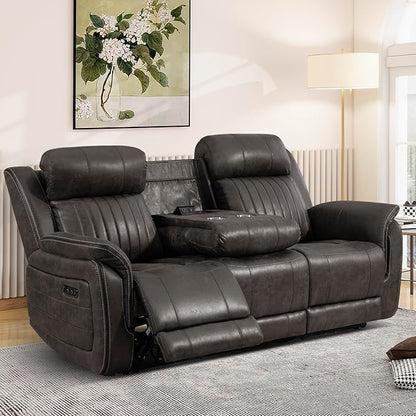Zero Gravity Power Reclining Sofa with Adjustable Headrest, Electric Reclining Couch with USB & Type-C Ports, Power Loveseat Recliner Sofa for Living Room (Charcoal, 3 Seater Sofa)