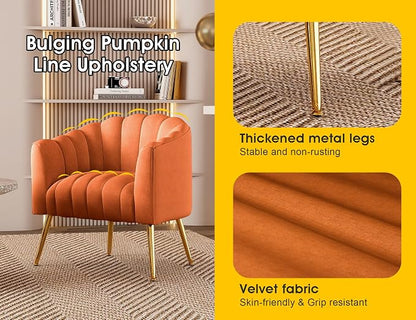 Dewhut Oversized Pumpkin Couch Accent Chair, Modern Comfy Velvet Upholstered Barrel Chairs, Luxury Single Sofa Armchair for Living Room, Waiting Room, Office and Vanity, (Orange)