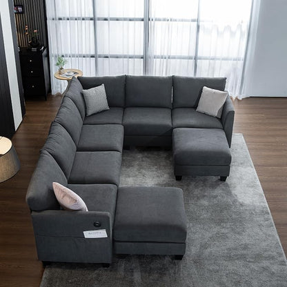 122.8" Large Sectional Couches for Living Room, 6 Seater L Shaped Modular Sectional Sofa with Two Storage Ottomans & USB, Oversized Corner Couch for Living Room(Grey)