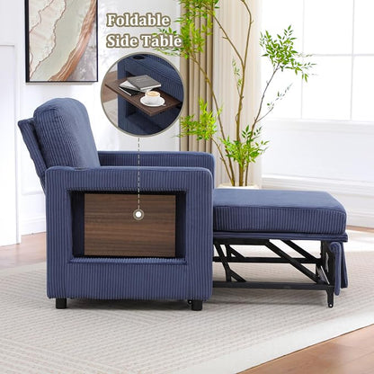 3 in 1 Folding Convertible Sleeper Sofa Bed Pull Out Couch with Side Pockets USB Port Side Table Single Sofa Bed with Adjustable Backrest for Living Room Bedroom 66" Blue 1 SEAT