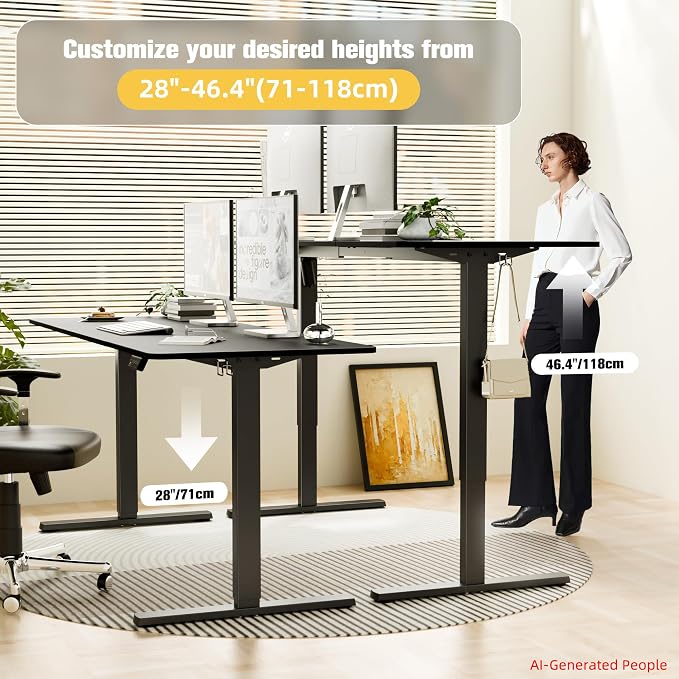 ERGOMAKER Electric Standing Desk, 67" x 23.6" Height Adjustable Sit Stand Desk with Splice Board for Home Office, Computer Table Memory Preset (Black Frame, Black Desktop)