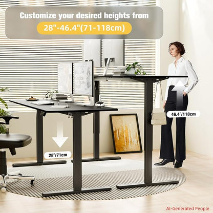 ERGOMAKER Electric Standing Desk, 67" x 23.6" Height Adjustable Sit Stand Desk with Splice Board for Home Office, Computer Table Memory Preset (Black Frame, Black Desktop)